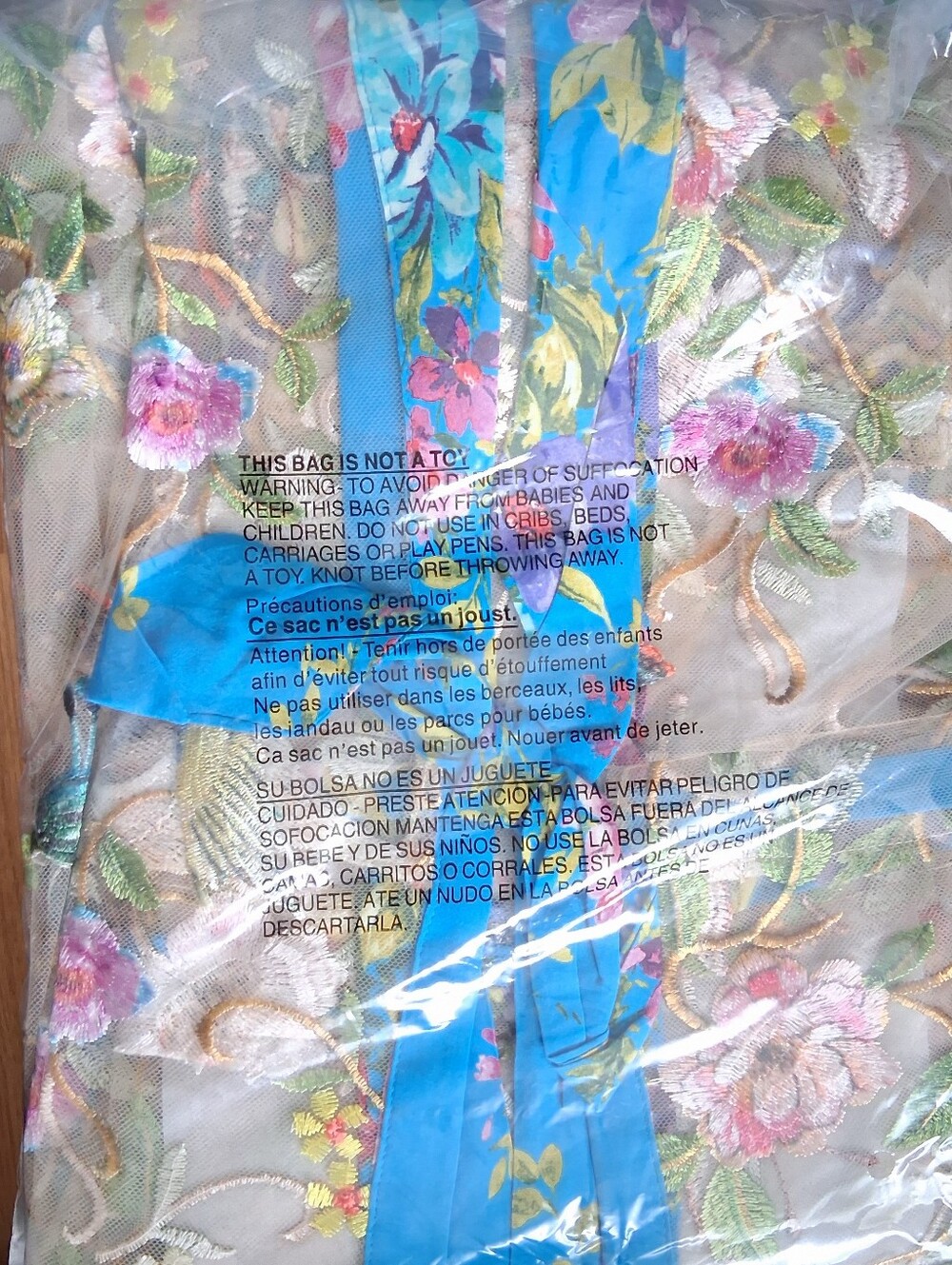 Aratta Garden Of Eden Embroidered Blue Floral Mesh Duster sz XL NWT - Picture 10 of 11
